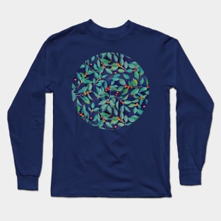 Leaves + Berries in Navy Blue, Teal & Tangerine Long Sleeve T-Shirt